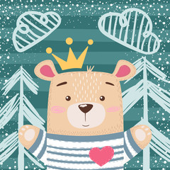 Naklejka premium Cute princess teddy bear illustration.