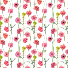 Wall murals Poppies colorful seamless texture with blossom of poppies. watercolor painting