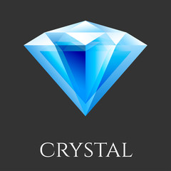 Vector illustration of blue shine triangle crystal isolated. Diamond symbol