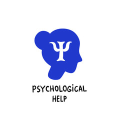 Psychology. Psychological help. Female head profile with Psi letter inside.Brain and mental health vector icon or logo. Doodle style flat vector illustration