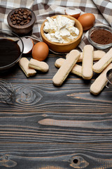 frame made of Ingredients for making traditional Italian dessert Tiramisu