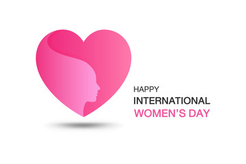 Happy international women’s day design element with pink heart. For invitation, greeting card, booklet, leaflet, magazine, brochure.