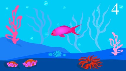 Marine background with fish, marine life, in the vector, designed for cards, banners, children's books, animation
