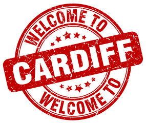 welcome to Cardiff red round vintage stamp