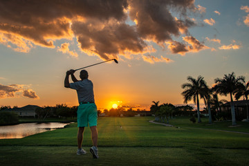 Golf Teeing at Sunset