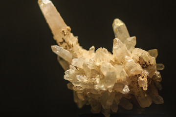 Quartz prismatic habit stone specimen from mining and quarrying industries. Quartz is a mineral composed of silicon and oxygen atoms that commonly used in the making of jewelry and hard stone carvings