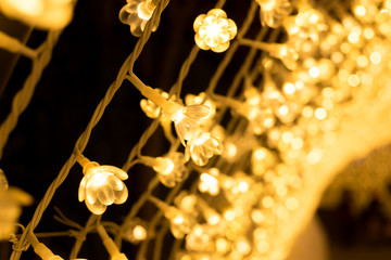 Closeup of flower shaped LED lights in Nabana No Sato Spring Illumination, Mie, Japan