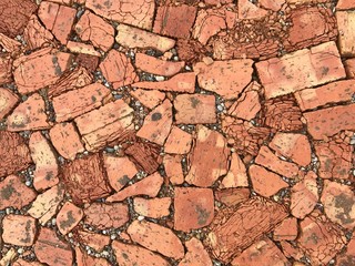 Road paved with red bricks