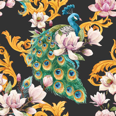 Watercolor peacock pattern