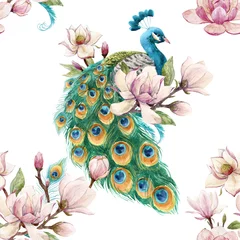 Wallpaper murals Peacock Watercolor peacock pattern