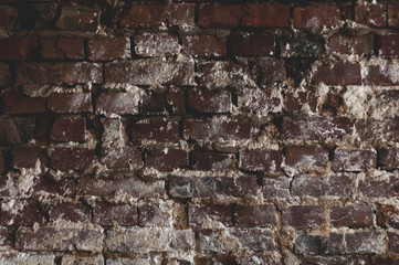 Background from old dark brick with cracks close up