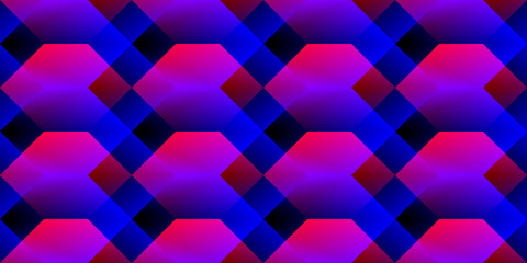 Vector seamless pattern with color hexagons and rhombuses. Geometric background with colorful bright gradient polygons. Futuristic technologic texture.