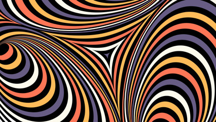 Vector multicolored background. Hypnotic abstraction with round striped lines. Colorful backdrop with circles and triangles. Optical illusion. Op art.