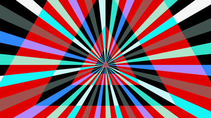 Fototapeta premium Vector color background. Geometric abstraction with striped lines. Symmetric backdrop with rays. Shining kinetic triangles. Optical illusion. Op art.