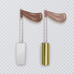 Brushes for liquid lipstick with strokes flesh color on a transparent background. Vector illustration