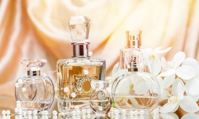 Glass Perfume Bottles with Flowers and Pearls