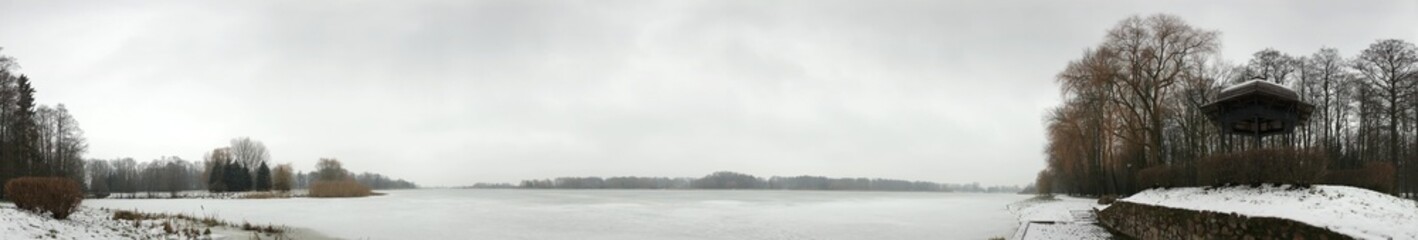 Nesvizh park in winter. Nyasvizh, Nieśwież, Nesvizh, Niasvizh, Nesvyzhius, Nieświeżh, in Minsk Region, Belarus. Site of residential castle of the Radziwill family. 