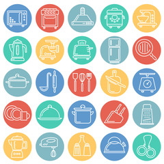 Kitchen appliances line icons set on color circles white background for graphic and web design, Modern simple vector sign. Internet concept. Trendy symbol for website design web button or mobile app