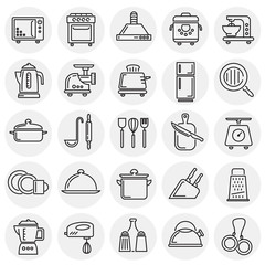 Kitchen appliances line icons set on circles background for graphic and web design, Modern simple vector sign. Internet concept. Trendy symbol for website design web button or mobile app