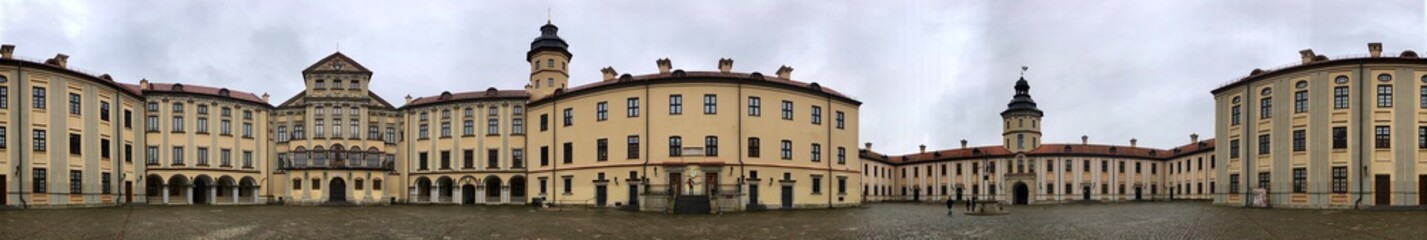 Panoramic view of the yard in Nesvizh Castle, Belarus