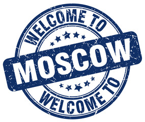 welcome to Moscow blue round vintage stamp