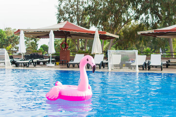 The inflatable circle. Pink Flamingo. Summer. Pool. Aquapark