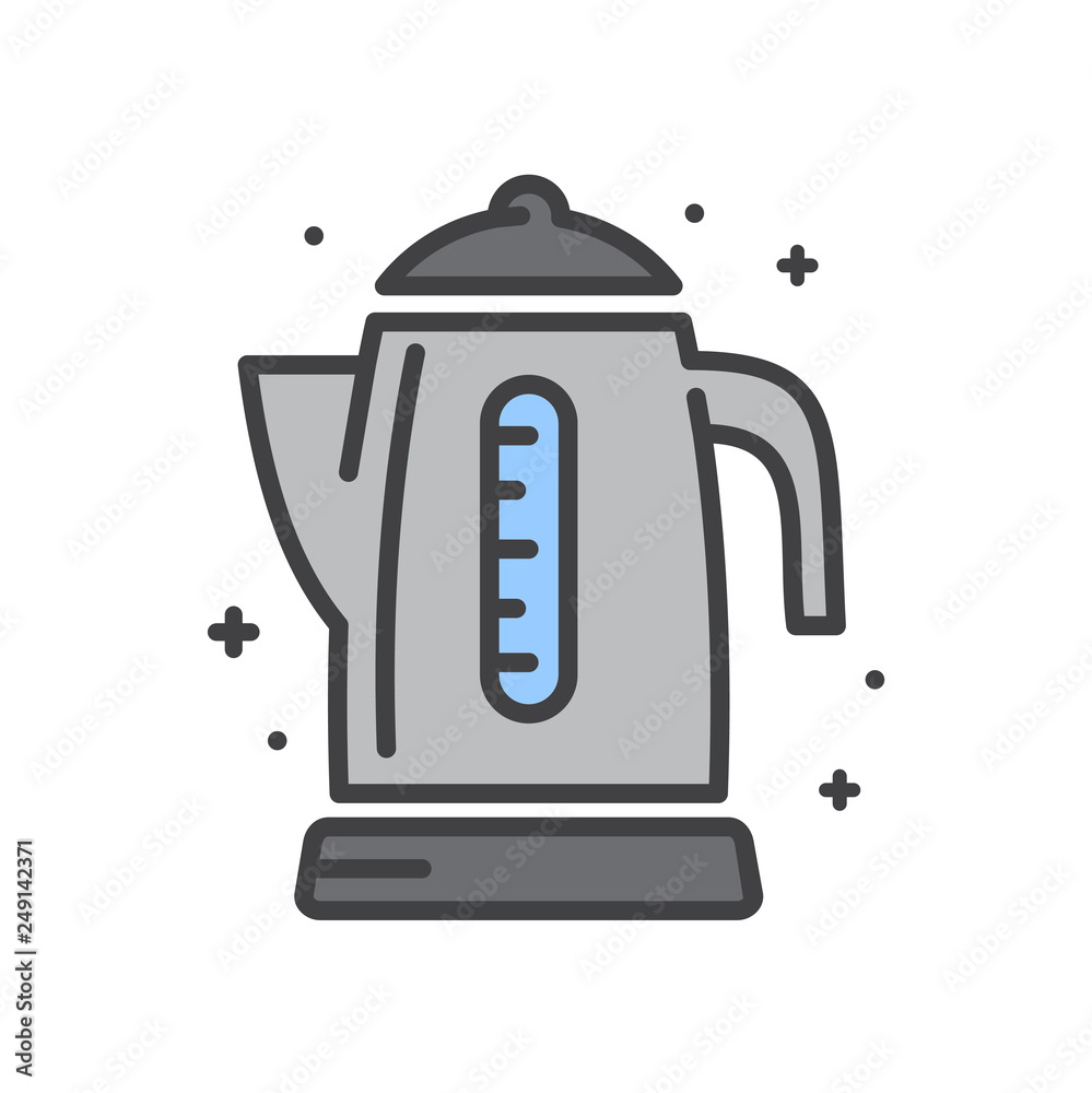 Poster electric kettle line icon on white background for graphic and web design, modern simple vector sign.