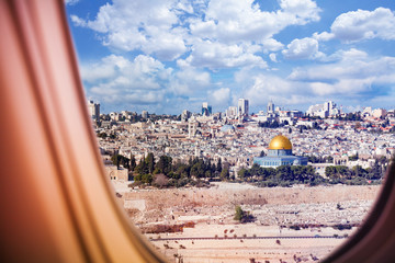 Israel Jerusalem city view from plane window