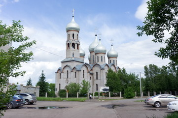 Fototapeta na wymiar Holy Trinity Cathedral is an Orthodox church in the town of Sharypovo, Krasnoyarsk Territory. Russia.