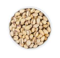 pistachios in a plate on white background
