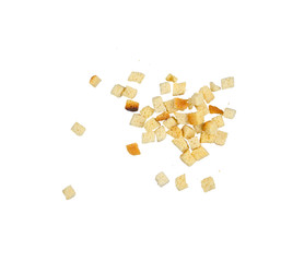 pieces of dried wheat bread isolated on white