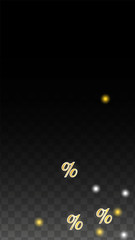 Luxury Vector Gold Percentage Sign Confetti on Transparent. Percent Sale Background. Business, Economics Print. Discount Illustration. Promotion Poster. Black Friday Banner. Special offer Template.