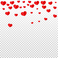 Hearts Confetti Falling Background. St. Valentine's Day pattern. Romantic Scattered Hearts Design Element. Love. Sweet Moment. Gift. Cute Element of Design for Sales or Celebration.