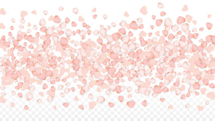 Love Hearts Confetti Falling Background. St. Valentine's Day pattern Romantic Scattered Hearts. Vector Illustration for Cards, Banners, Posters, Flyers for Wedding, Anniversary, Birthday Party, Sales.