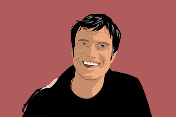Cartoon illustration of a smiling attractive handsome young man with black hair