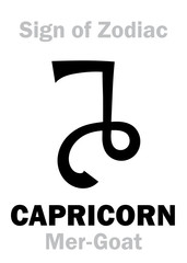 Astrology Alphabet: Sign of Zodiac CAPRICORN (The Mer-Goat). Hieroglyphics character sign (icelandic symbol, from manuscript XVIII c.).
