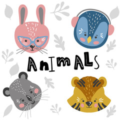 Cute cartoon little animals Childish print for nursery