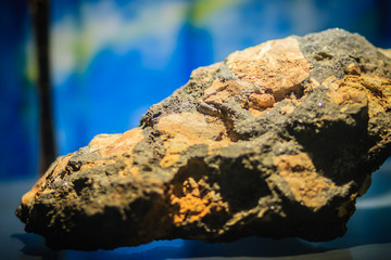 Ferberite rock specimen from mining and quarrying industries. Ferberite is the iron endmember of the manganese - iron wolframite solid solution series, and composed of iron, tungstate, FeWO4.