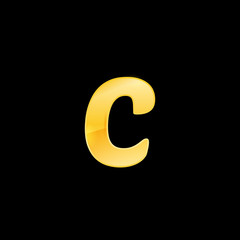Initial Letter C with metallic texture, trendy, 3d Glossy, metal texture, Gold, steel and realistic shadow based alphabet logo for company identity, isolated on black background.