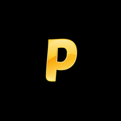 Initial Letter P with metallic texture, trendy, 3d Glossy, metal texture, Gold, steel and realistic shadow based alphabet logo for company identity, isolated on black background.