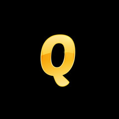 Initial Letter Q with metallic texture, trendy, 3d Glossy, metal texture, Gold, steel and realistic shadow based alphabet logo for company identity, isolated on black background.