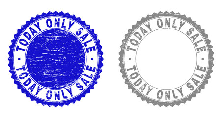 Grunge TODAY ONLY SALE stamp seals isolated on a white background. Rosette seals with grunge texture in blue and grey colors.