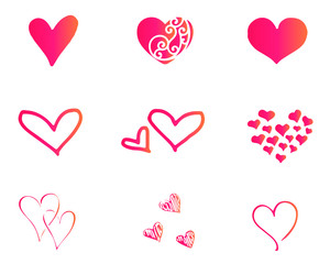 Heart icon love symbol set. Vector illustration, flat design. Design elements for Valentine's day.