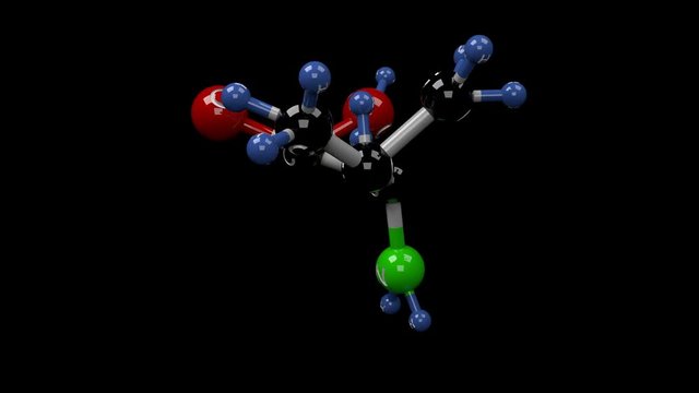 Valine molecule. Molecular structure of essential amino acid valine used in the biosynthesis of proteins. Alpha channel.