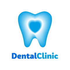 Dental clinic logo. Tooth abstract with heart, vector template design. Dentist Dentistry Doctor Icon Logo Concept