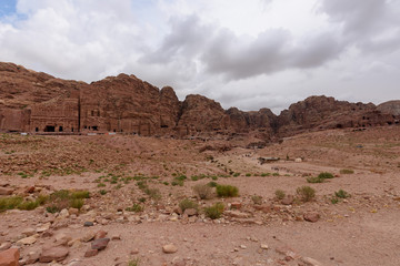 Colonnaded street and view of Royal tombs in Petra, Jordan