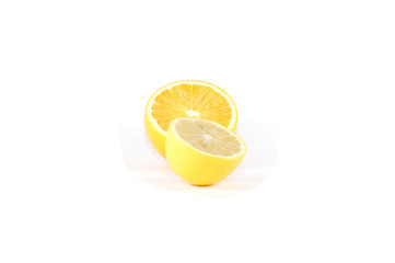 isolated lemon and orange on white