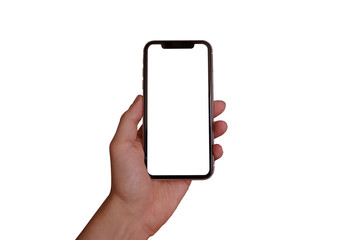 Touch screen mobile phone, in hand with clipping path