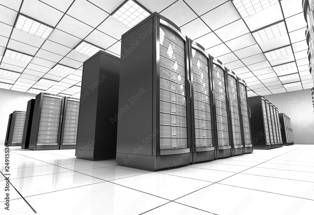 Wall mural network workstation server room 3d illustration