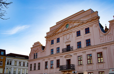 Facade of an old building in guestrow city in germany